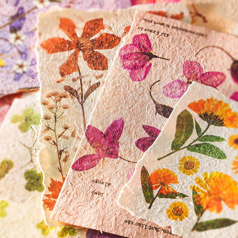 K Kattone 120Pcs Floral Textured Scrapbook Paper - 4 pack Embossed Rice Decoupage Paper Craft Special Mixed for Scrapbooking Junk Journaling Supplies Planner Bullet Cards Making Collage Decorative DIY Materials - Image 1